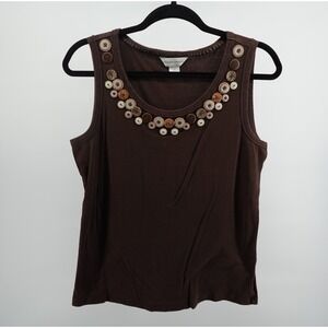 Christopher & Banks Brown Cotton Button Neck Tank Top Womens Medium 03940-9062